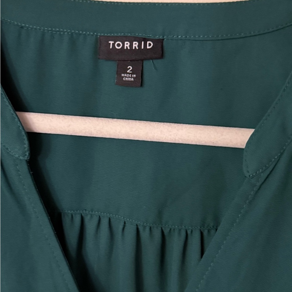 Torrid Deep Teal Green V-Neck Blouse, size 2 (2X), - Picture 2 of 6